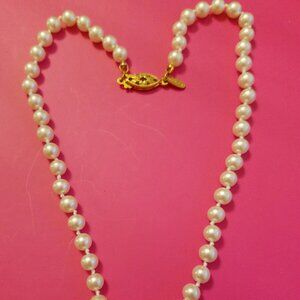 Vintage Napier Necklace Beaded White Pearl Strand Gold Tone Hook Clasp Signed
